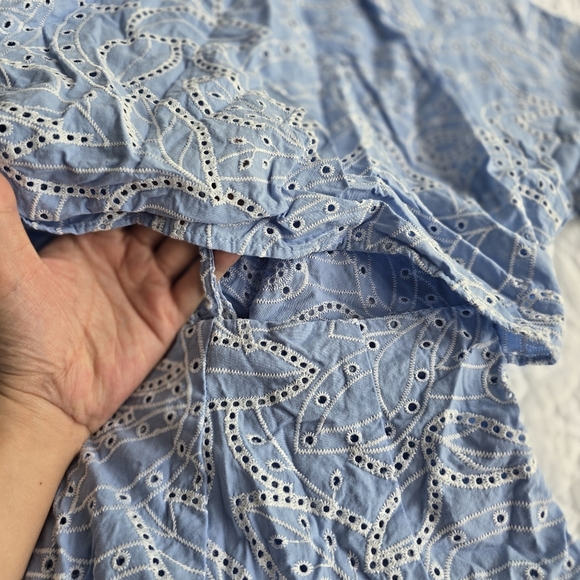 Zara Embroidered Cutout Tiered Eyelet Maxi Shirt Dress XS Light Blue - Picture 12 of 16